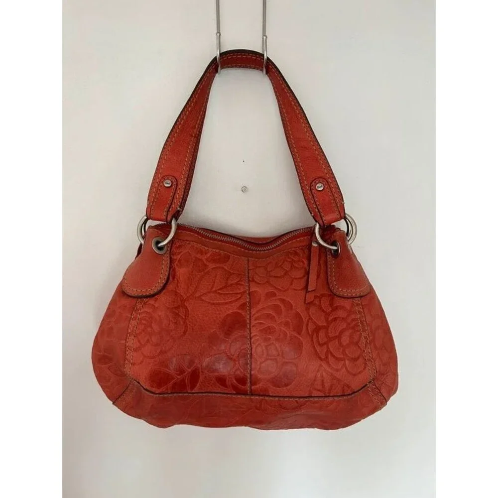 Leather Fossil purse coral y2k shoulder bag